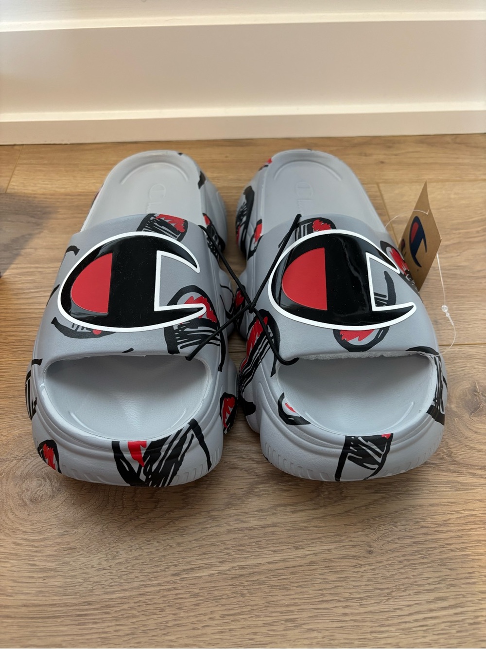 Champion Meloso Squish SL Comic Print Slides Men’s US 8 Gray NWT w/ Box